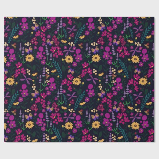 Nachttuin Bloemen Botanisch Cadeaupapier (Vlak)