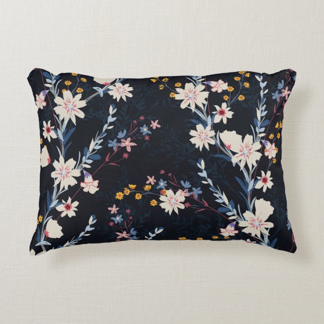 Nachttuin Bloemen Navy Patroon Accent Kussen (Voorkant)