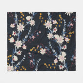 Nachttuin Bloemen Navy Patroon Fleece Deken (Voorkant (Horizontaal))