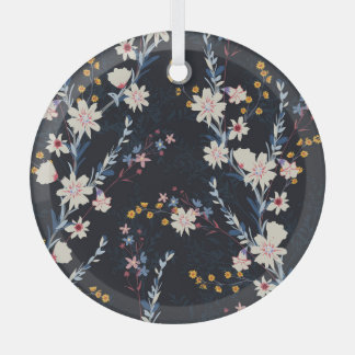 Nachttuin Bloemen Navy Patroon Glas Ornament