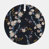 Nachttuin Bloemen Navy Patroon Glas Ornament (Achterkant)