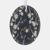 Nachttuin Bloemen Navy Patroon Glas Ornament (Voorkant Rechts)