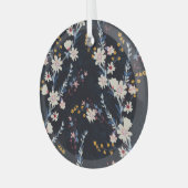 Nachttuin Bloemen Navy Patroon Glas Ornament (Voorkant links)