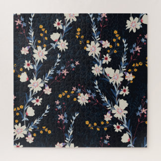 Nachttuin Bloemen Navy Patroon Legpuzzel
