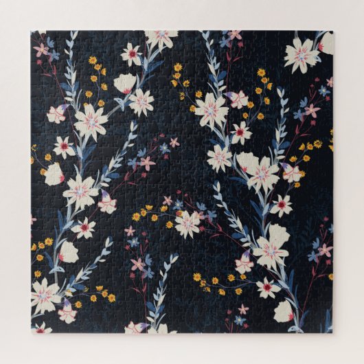 Nachttuin Bloemen Navy Patroon Legpuzzel (Verticaal)