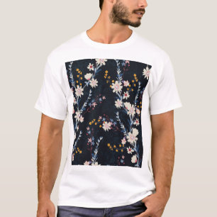 Nachttuin Bloemen Navy Patroon T-shirt