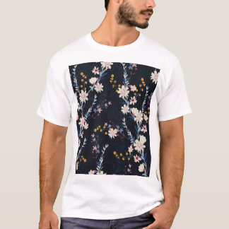 Nachttuin Bloemen Navy Patroon T-shirt