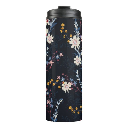 Nachttuin Bloemen Navy Patroon Thermosbeker (Voorkant)