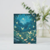 Nachttuin met bloemen en vuurvliegjes briefkaart (Staand voorkant)