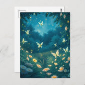 Nachttuin met bloemen en vuurvliegjes briefkaart (Voorkant / Achterkant)
