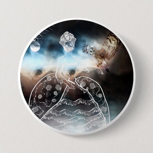 Nachtuil en Dame Ronde Button 7,6 Cm (Voorkant)