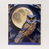 Nachtuil in de boom, Woodland Moon Paper Craft Blu Legpuzzel (Verticaal)