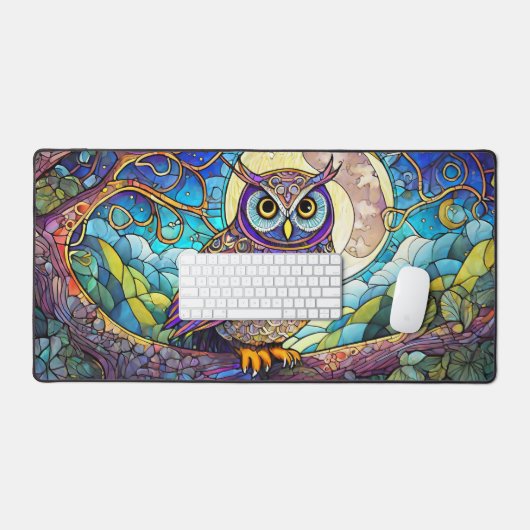 Nachtuil op het Glas in lood van de tak Bureaumat (Keyboard & Muis)