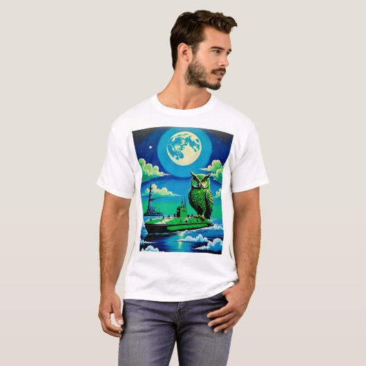 Nachtuil op onderzeeër T Shirt Surreal Retro! (Voorkant volledig)
