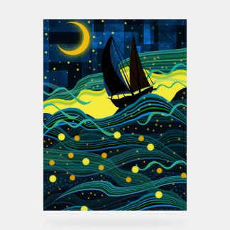 Nachtvaart (schip bij Zee) Acryl Bord