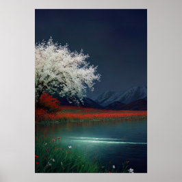 Nachtval bij het meer poster