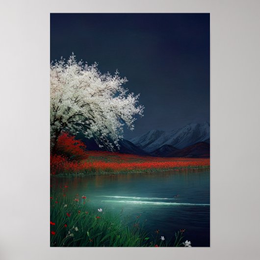 Nachtval bij het meer poster (Voorkant)