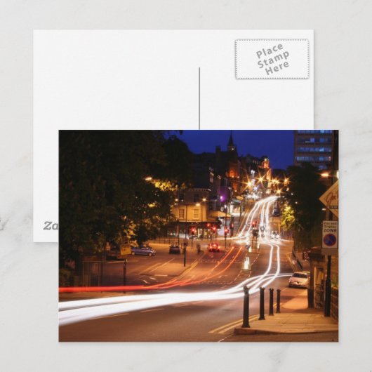 Nachtverkeer in het centrum van Harrogate Briefkaart (Voorkant / Achterkant)