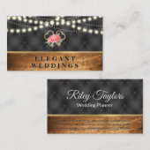 Nachtverlichting | Houten rand Zwarte gestoffeerde Visitekaartje (Voorkant / Achterkant)