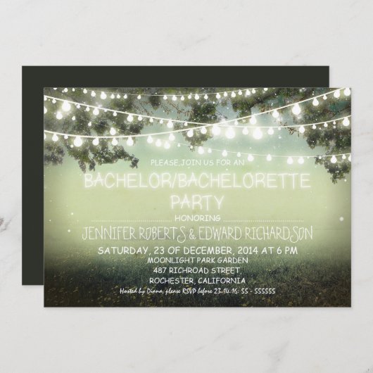Nachtverlichting rustiek Bachelor/Bachelorette fee Kaart (Voorkant / Achterkant)