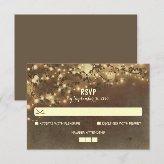 Nachtverlichting Rustieke bruiloft RSVP Kaarten (Voorkant / Achterkant)