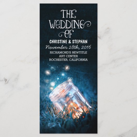 Nachtverlichting Vuurvliegjes Mason Jar Trouwprogr Programmakaart (Voorkant)