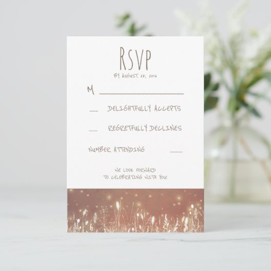 Nachtverlichting Vuurvliegjes Rustieke Trouw-RSVP RSVP Kaartje (Staand voorkant)