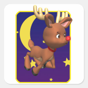 Nachtvliegend rendier vierkante sticker