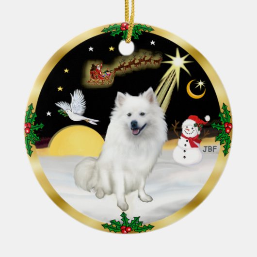 Nachtvlucht - American Eskimo Dog Keramisch Ornament (Voorkant)