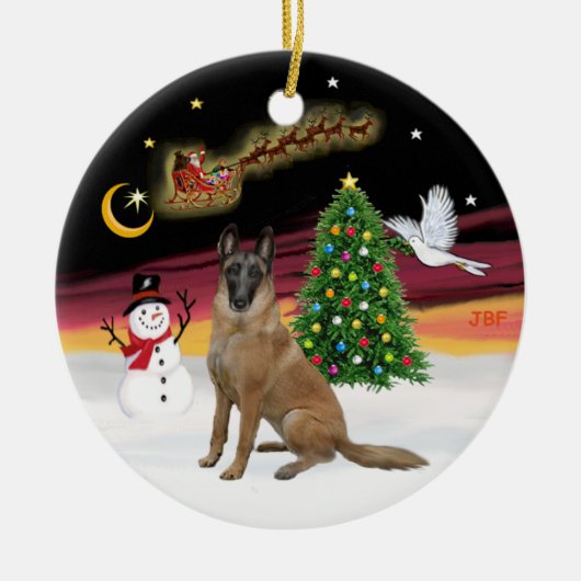 Nachtvlucht - Belgische Malinois Keramisch Ornament (Voorkant)