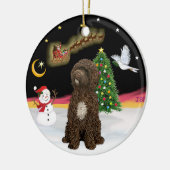 Nachtvlucht - Bruine Portugese Waterhond Keramisch Ornament (Links)