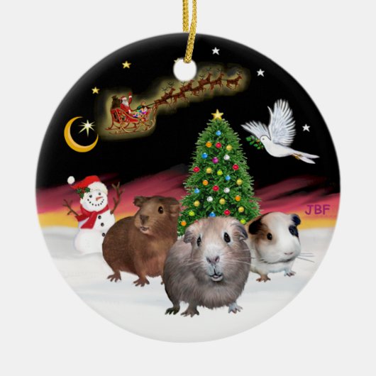 Nachtvlucht - Drie cavia's Keramisch Ornament (Voorkant)