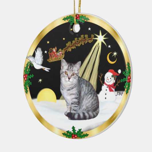 Nachtvlucht (GW) - Silver Tabby cat Keramisch Ornament (Links)