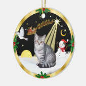 Nachtvlucht (GW) - Zilveren Tabby kat Keramisch Ornament (Links)