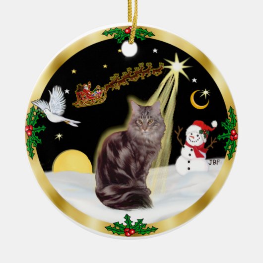 Nachtvlucht - Maine Coon kat (tabby 10) Keramisch Ornament (Voorkant)