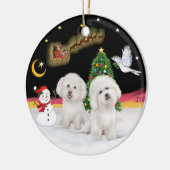 Nachtvlucht - Twee Bichon Frise Keramisch Ornament (Links)