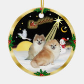 Nachtvlucht - Twee Pomeranians Keramisch Ornament (Voorkant)
