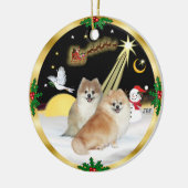 Nachtvlucht - Twee Pomeranians Keramisch Ornament (Links)