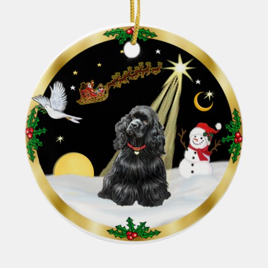 Nachtvlucht - Zwarte Cocker Spaniel Keramisch Ornament (Voorkant)