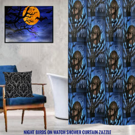Nachtvogels in de gaten douchegordijn