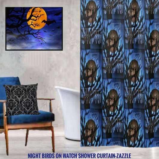 Nachtvogels in de gaten douchegordijn