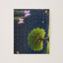 Nachtwilgenboom met vlinders en vuurvliegjes legpuzzel