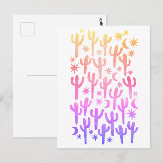 Nachtwoestijn Saguaro Cactus Sunset Waterverf Briefkaart (Voorkant / Achterkant)