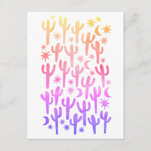 Nachtwoestijn Saguaro Cactus Sunset Waterverf Briefkaart