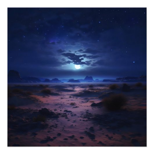 Nachtwoestijn Volle Maan Foto Afdruk (Voorkant)