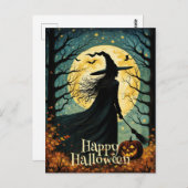 Nachtwoud Halloween Heks Volle Maan Briefkaart (Voorkant / Achterkant)