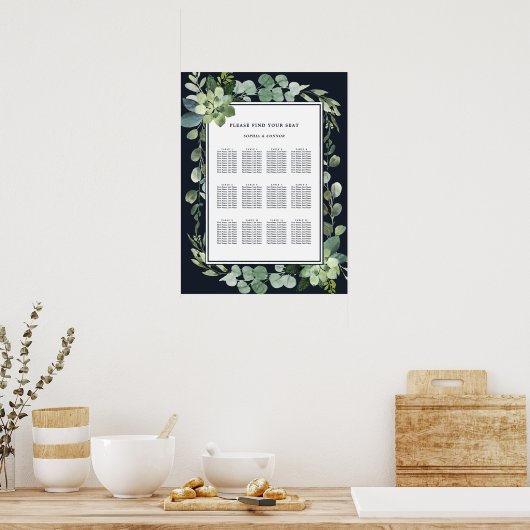Nachtzee Blue Succulent Wedding Seating Seating Poster (Keuken)