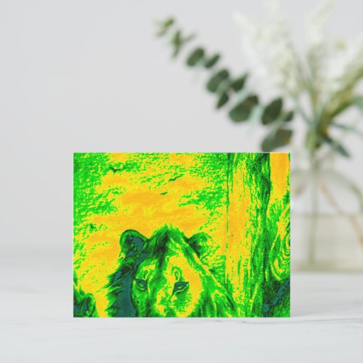 Nachtzicht Lion Art Fluorescerende Print Briefkaart (Staand voorkant)
