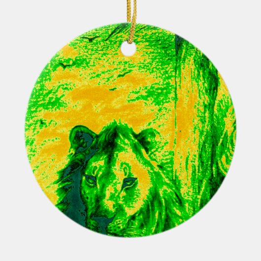 Nachtzicht Lion Art Fluorescerende Print Keramisch Ornament (Voorkant)
