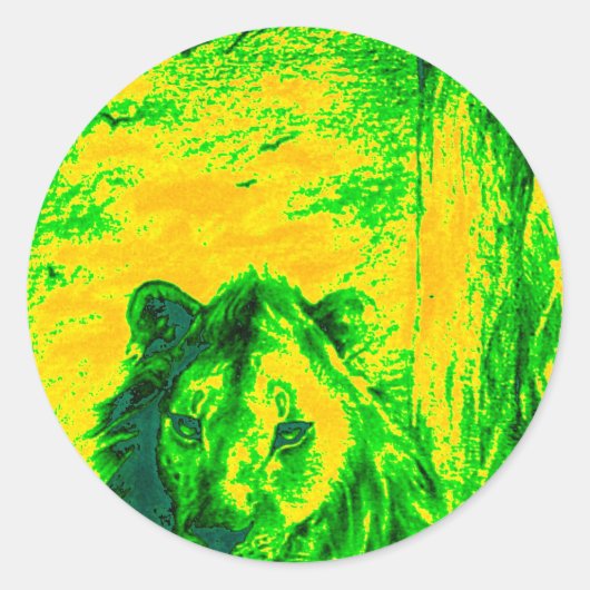 Nachtzicht Lion Art Fluorescerende Print Ronde Sticker (Voorkant)